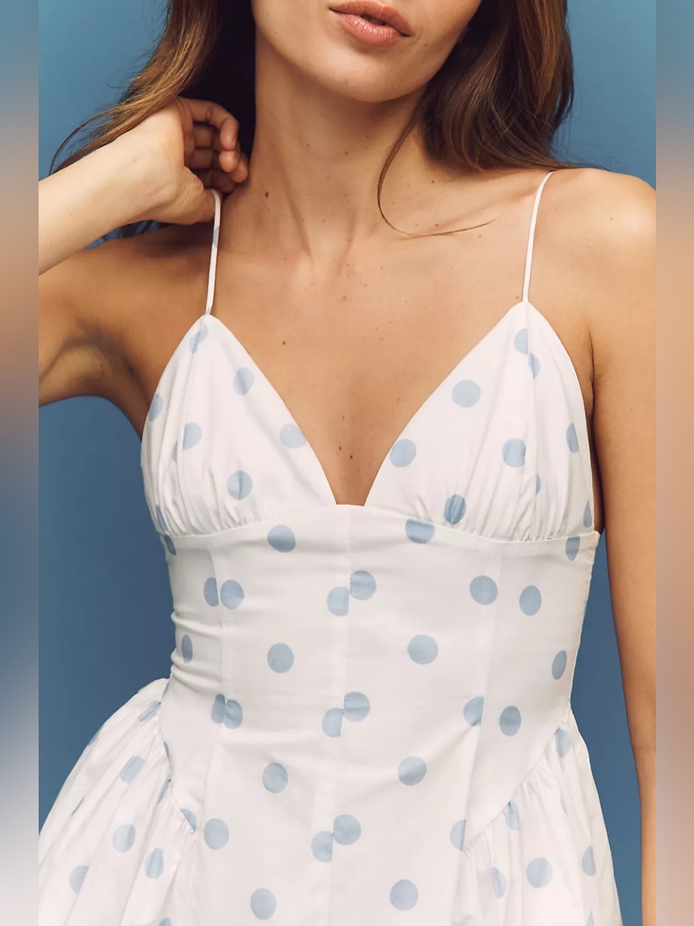 Nia Sydney Polka Dot Sweetheart Neck Midi Dress
In Blue Dots Size S NWT - Picture 4 of 8